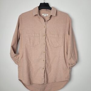 MADEWELL WOMEN'S LONG SLEEVE BUTTON DOWN SHAKET SHIRT BLUSH PINK ROOMY XSMALL